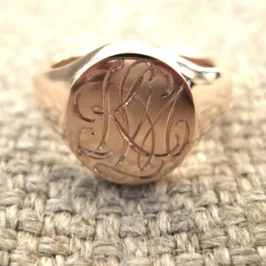 3 Initials Engraved 14mm x 12mm  -  9 Carat Rose Gold Signet Ring