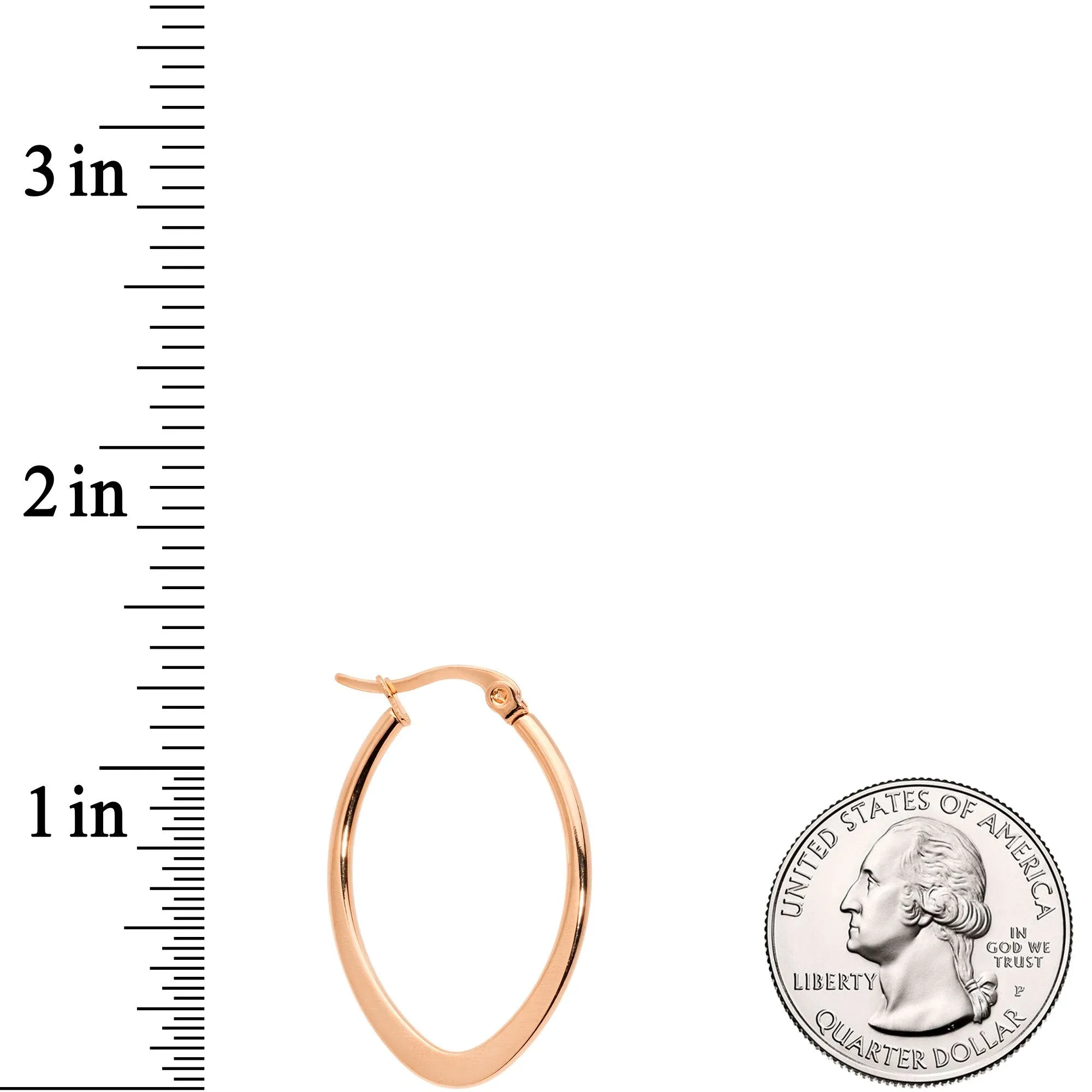 30mm Rose Gold Tone PVD Stainless Steel Oval Hoop Earrings