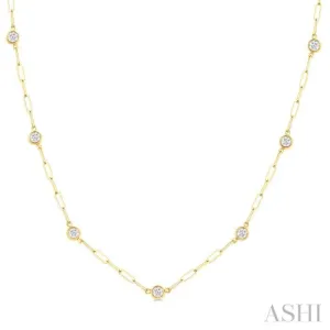 3/4 ctw Bezel Set Round Cut Diamond Paperclip Station Necklace in 14K Yellow Gold