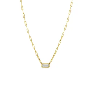 .49 ctw Baguette Diamond on Small Paperclip Chain Necklace