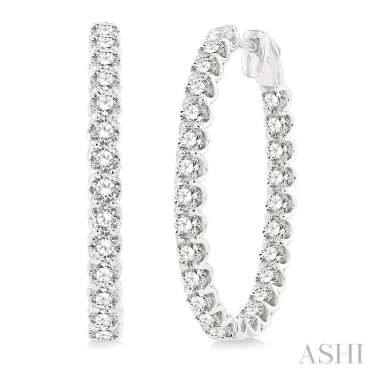 5 ctw Inside-Out Round Cut Diamond Oval Shape Hoop Earrings in 14K White Gold