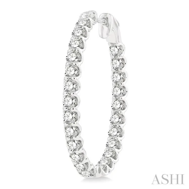 5 ctw Inside-Out Round Cut Diamond Oval Shape Hoop Earrings in 14K White Gold