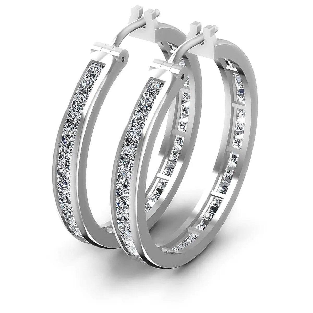 7.10 CT Princess Cut Lab Grown Diamonds - Hoop &  Drop Earrings