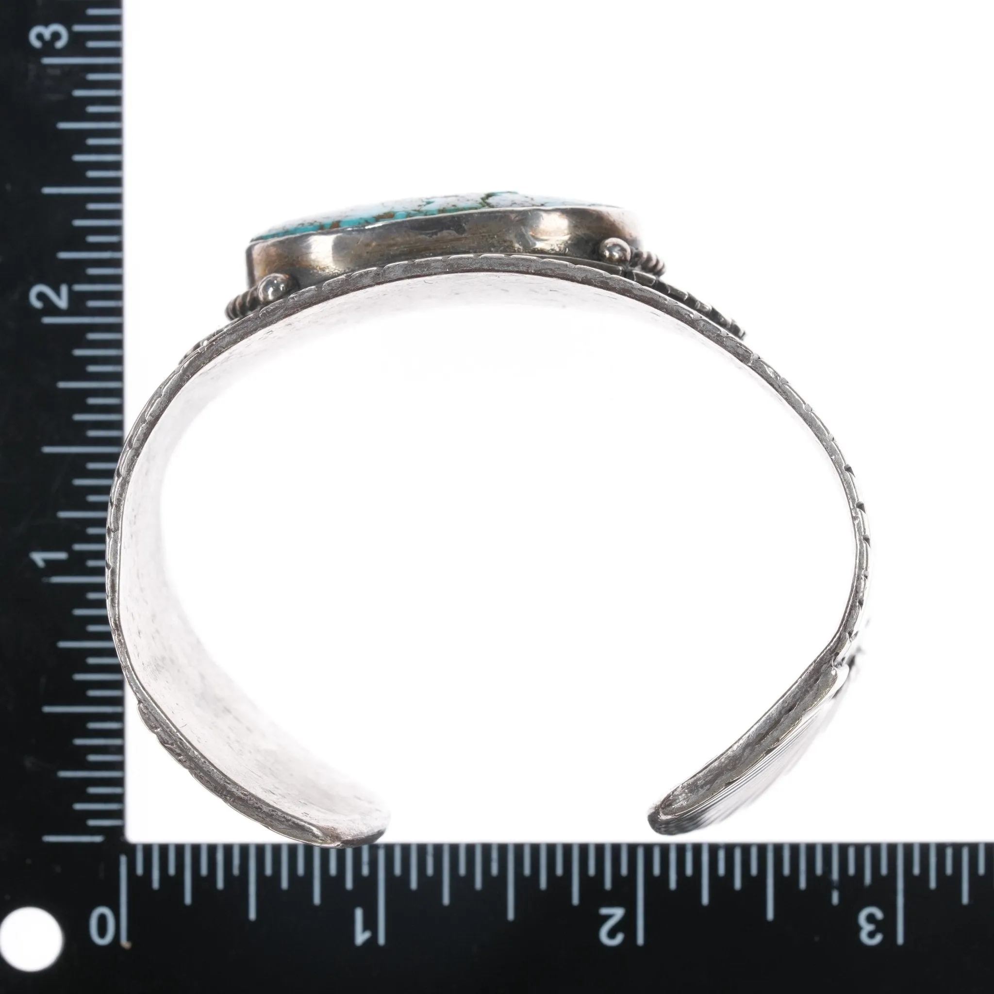 7.12" c1940's Navajo Chiseled silver cuff bracelet with turquoise