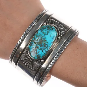 7.12" c1940's Navajo Chiseled silver cuff bracelet with turquoise