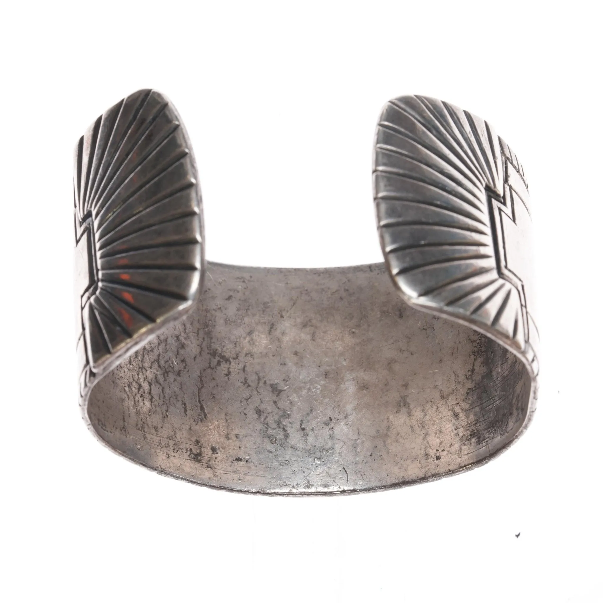 7.12" c1940's Navajo Chiseled silver cuff bracelet with turquoise