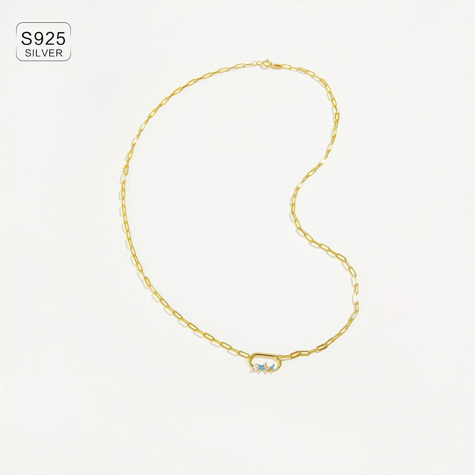 925 Silver Paperclip Pendant Necklace with Zirconia - Hip Hop Style
