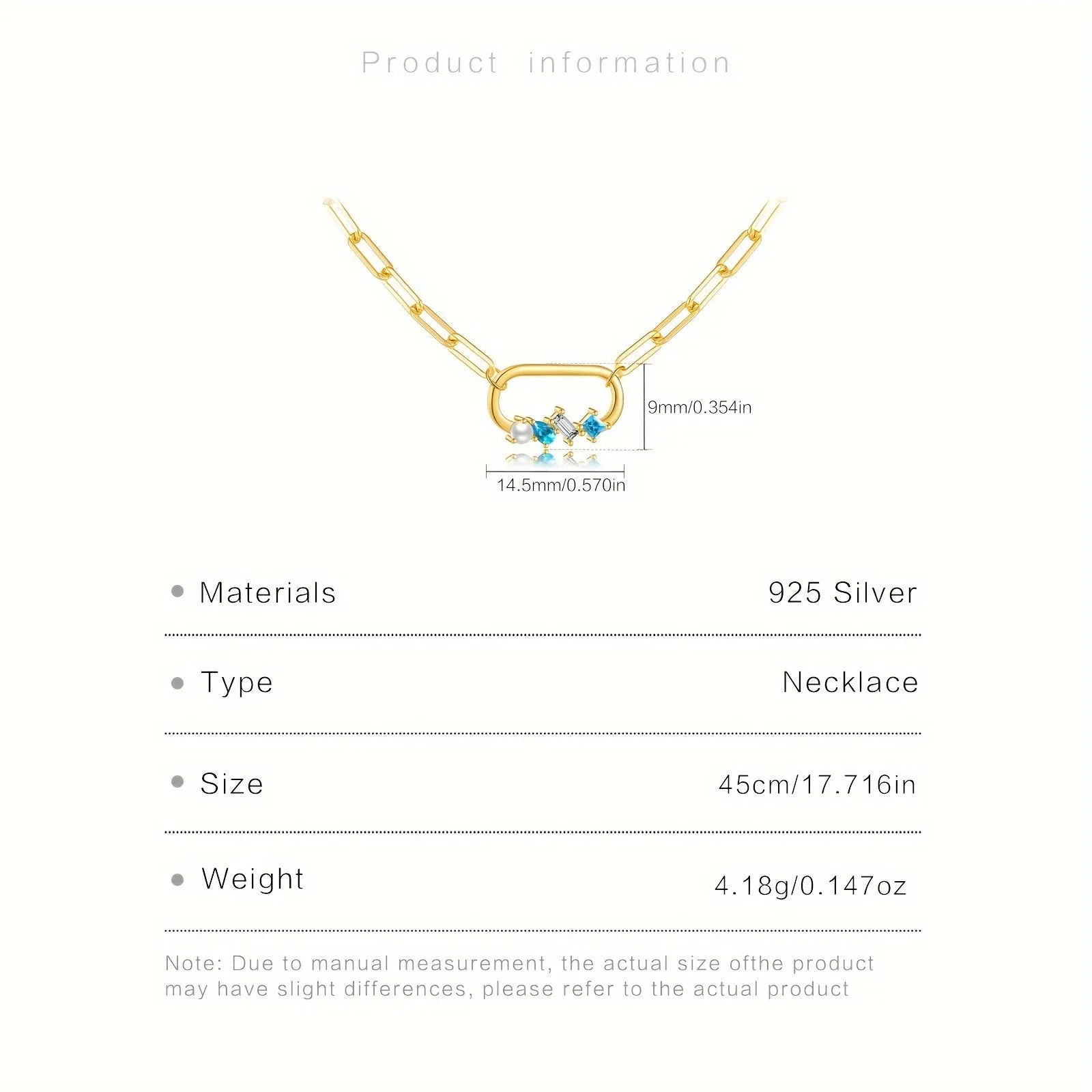 925 Silver Paperclip Pendant Necklace with Zirconia - Hip Hop Style