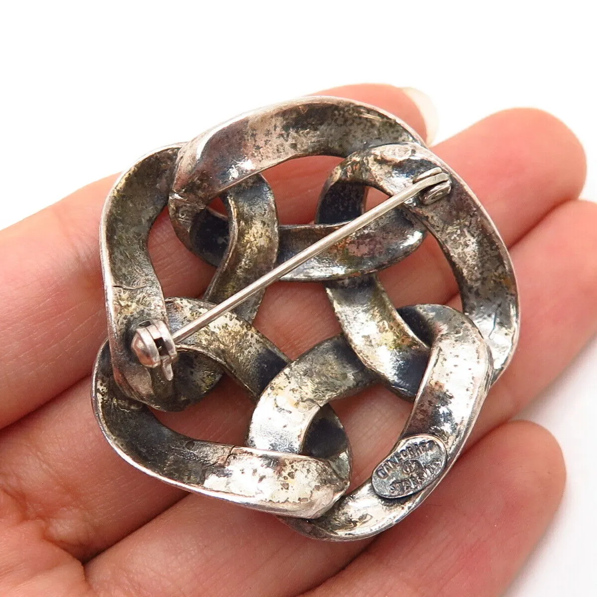 925 Sterling Silver Antique Danecraft Abstract Knot Pin Brooch
