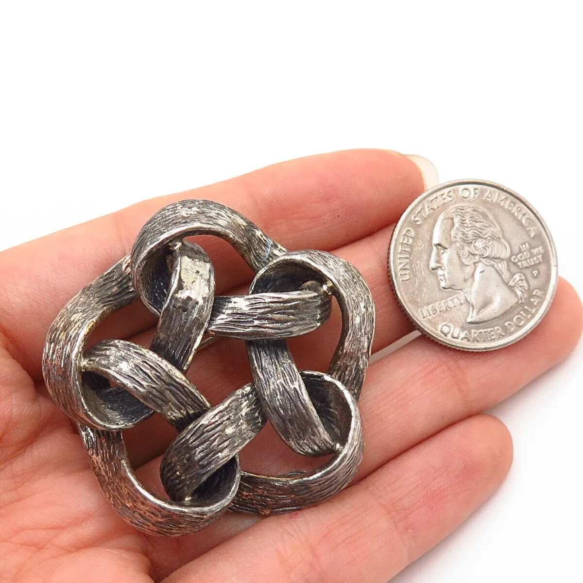 925 Sterling Silver Antique Danecraft Abstract Knot Pin Brooch