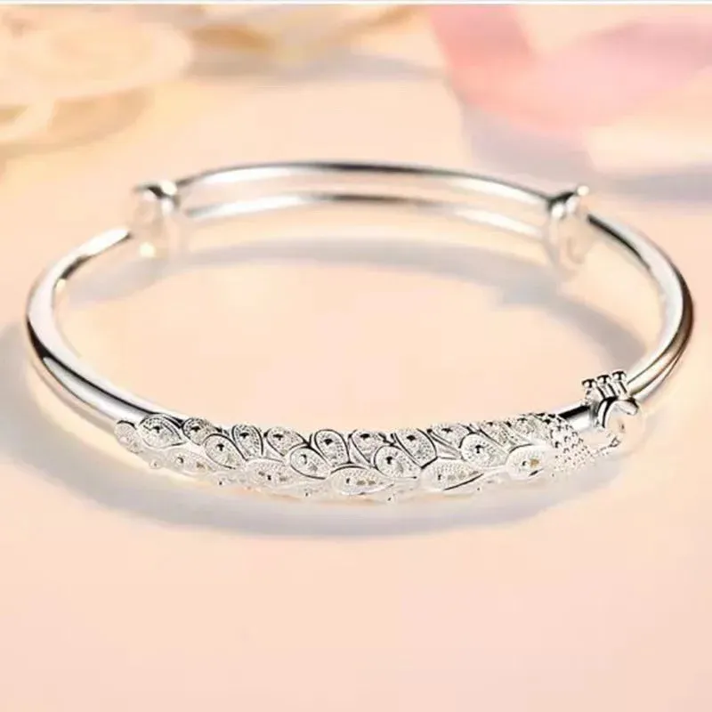 925 Sterling Silver Big Bangles Bracelet Cute Charms for Women Lady Fashion Jewelry Adjustment Cuff Wedding Luxury