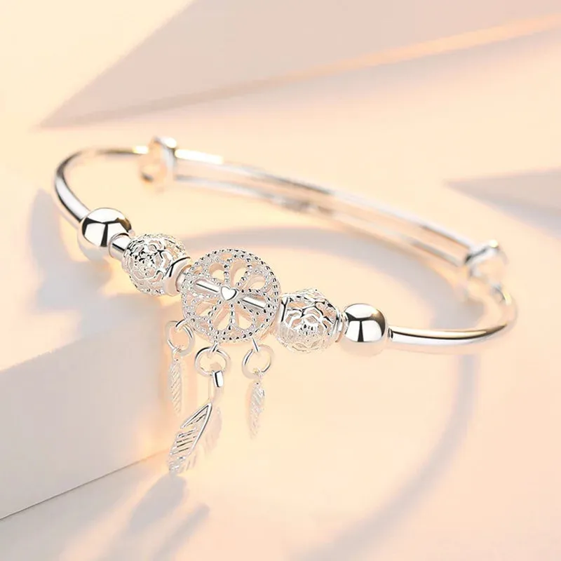 925 Sterling Silver Big Bangles Bracelet Cute Charms for Women Lady Fashion Jewelry Adjustment Cuff Wedding Luxury