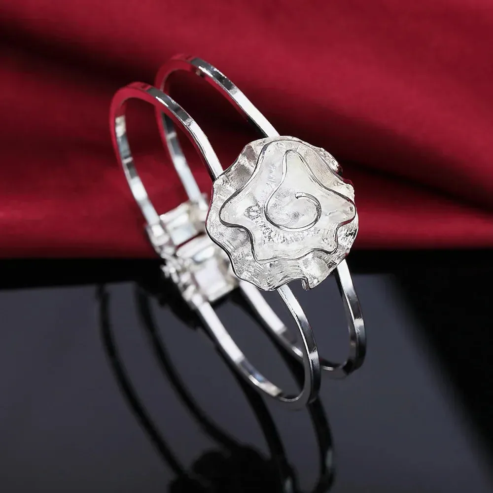925 Sterling Silver Big Bangles Bracelet Cute Charms for Women Lady Fashion Jewelry Adjustment Cuff Wedding Luxury