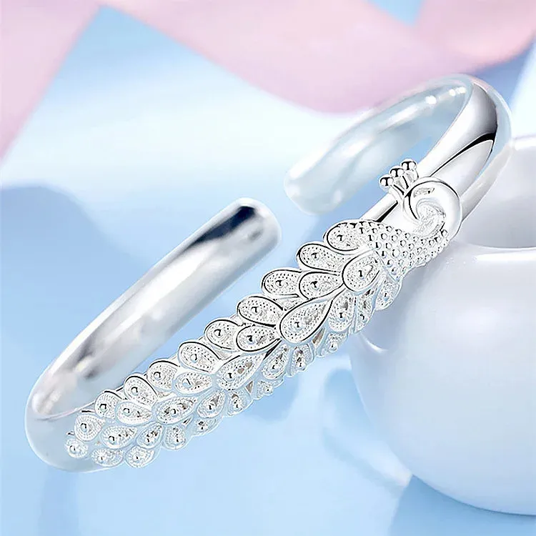 925 Sterling Silver Big Bangles Bracelet Cute Charms for Women Lady Fashion Jewelry Adjustment Cuff Wedding Luxury