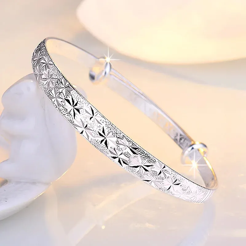 925 Sterling Silver Big Bangles Bracelet Cute Charms for Women Lady Fashion Jewelry Adjustment Cuff Wedding Luxury