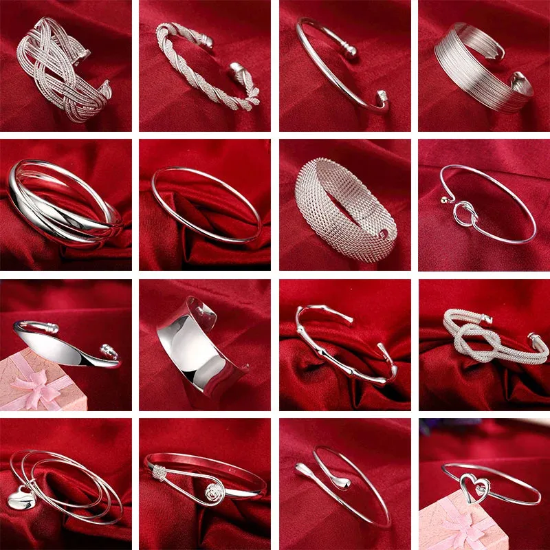 925 Sterling Silver Big Bangles Bracelet Cute Charms for Women Lady Fashion Jewelry Adjustment Cuff Wedding Luxury