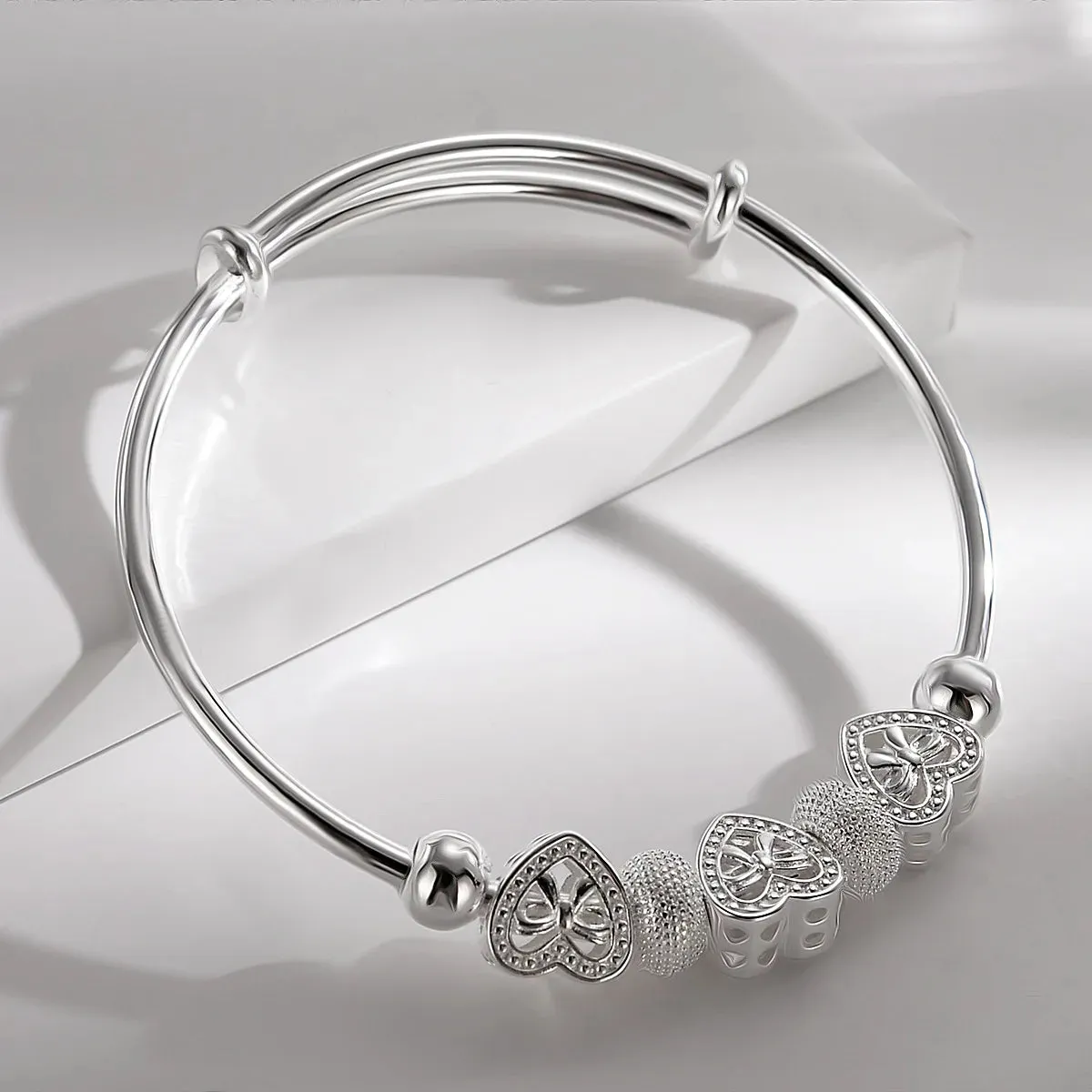 925 Sterling Silver Big Bangles Bracelet Cute Charms for Women Lady Fashion Jewelry Adjustment Cuff Wedding Luxury