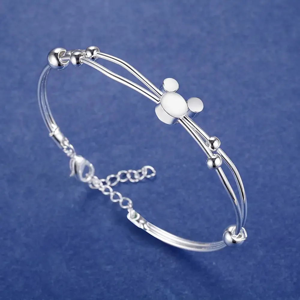 925 Sterling Silver Big Bangles Bracelet Cute Charms for Women Lady Fashion Jewelry Adjustment Cuff Wedding Luxury
