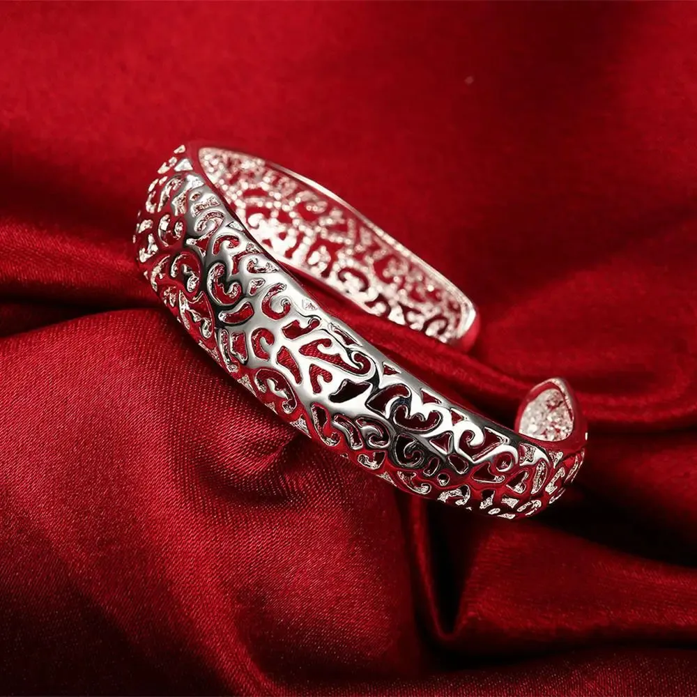 925 Sterling Silver Big Bangles Bracelet Cute Charms for Women Lady Fashion Jewelry Adjustment Cuff Wedding Luxury