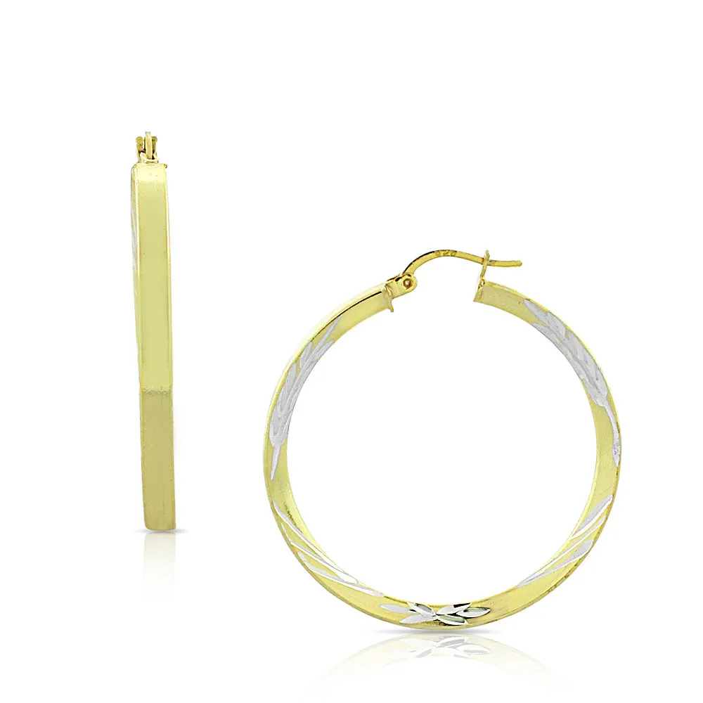 925 Sterling Silver Two-Tone Round Hoop Earrings, 1.35"
