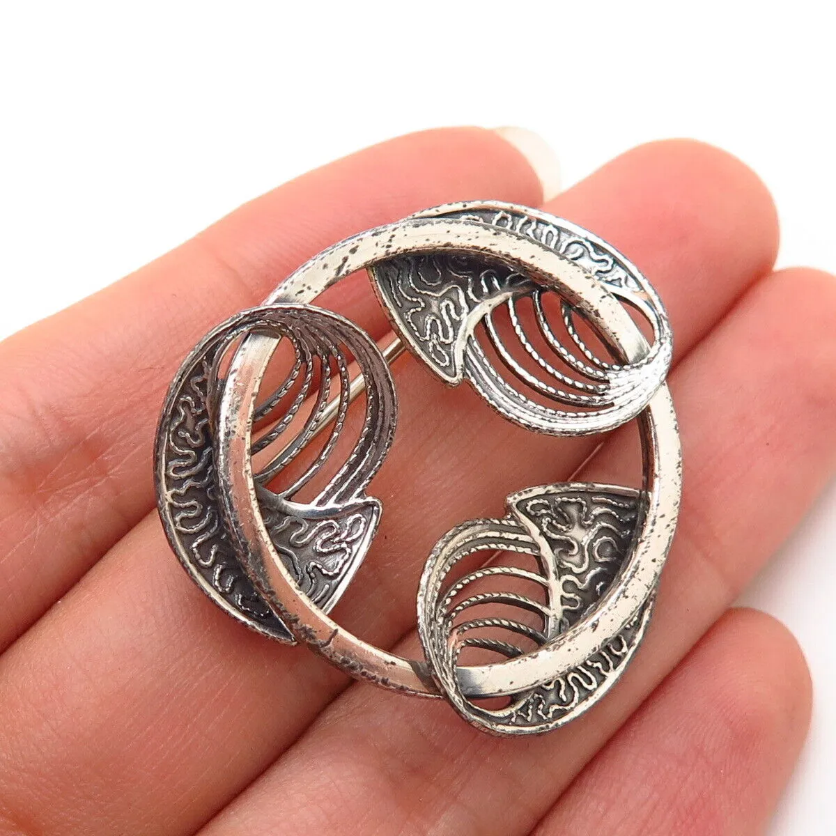 925 Sterling Silver Vintage BEAU Abstract Design Pin Brooch