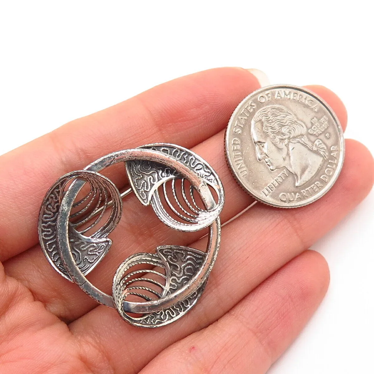 925 Sterling Silver Vintage BEAU Abstract Design Pin Brooch