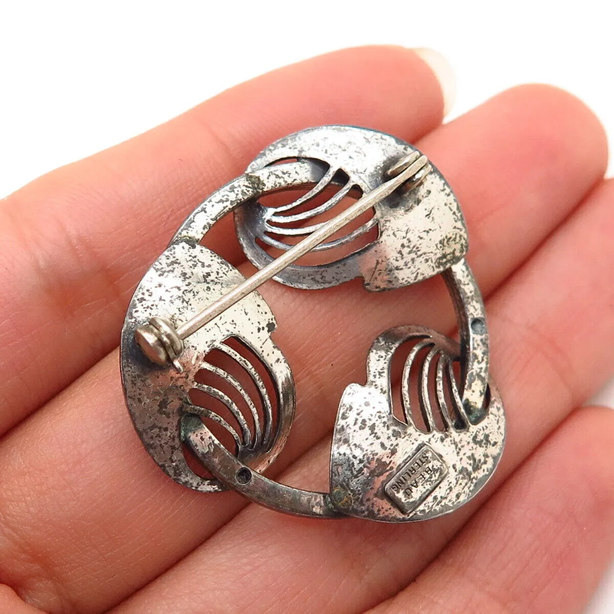 925 Sterling Silver Vintage BEAU Abstract Design Pin Brooch