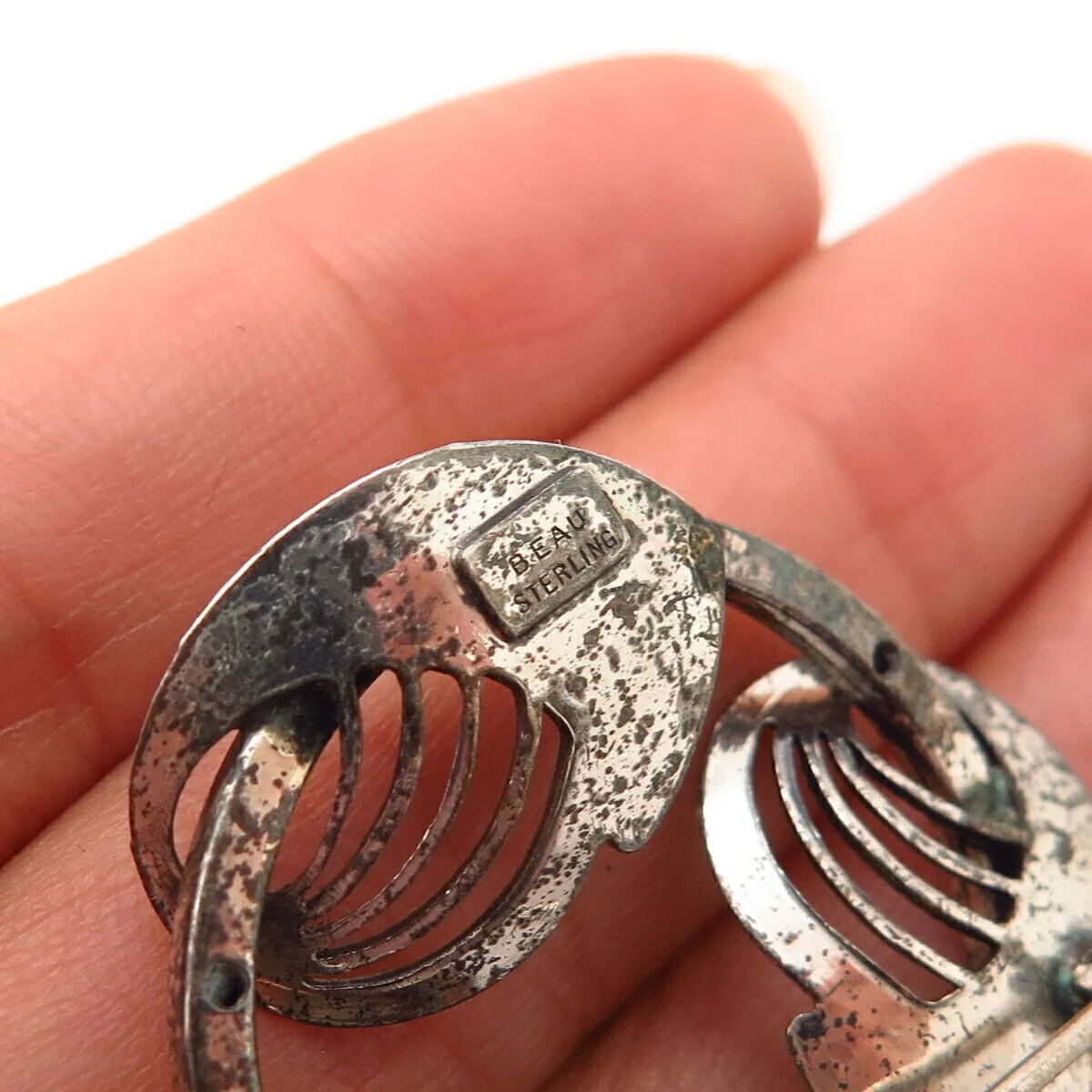 925 Sterling Silver Vintage BEAU Abstract Design Pin Brooch