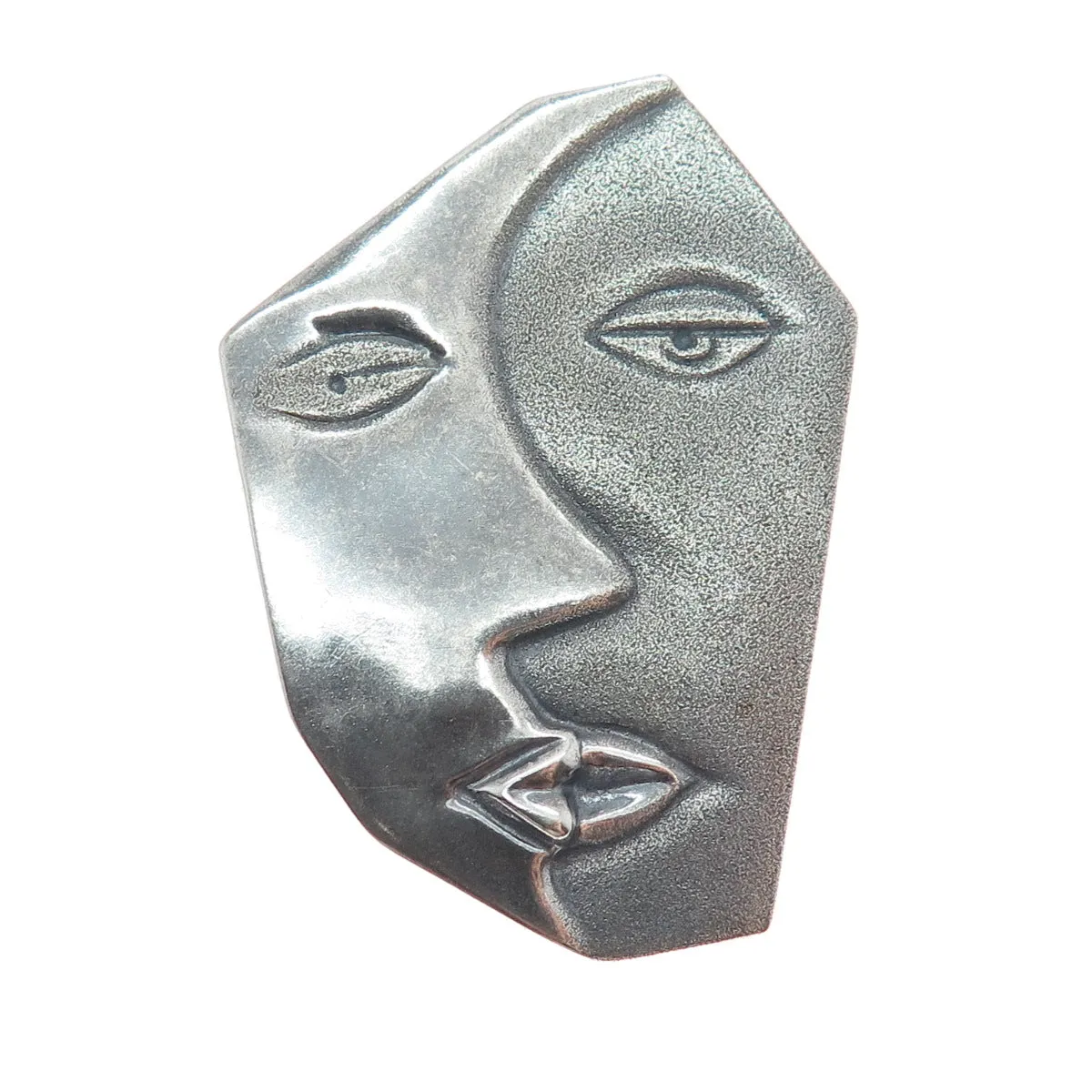 925 Sterling Silver Vintage Mexico Abstract Man & Woman Oxidized Pin Brooch