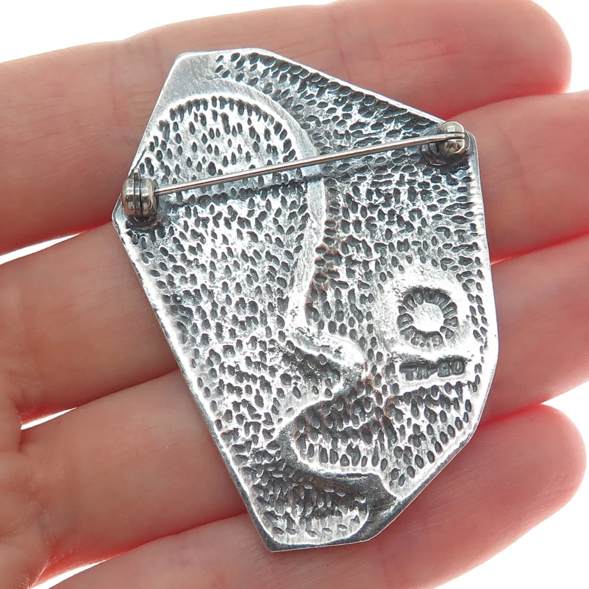 925 Sterling Silver Vintage Mexico Abstract Man & Woman Oxidized Pin Brooch