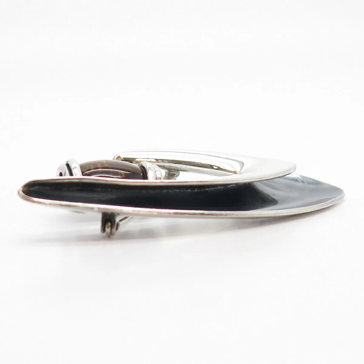 925 Sterling Silver Vintage Mexico Real Tiger Eye Gem Abstract Pin Brooch