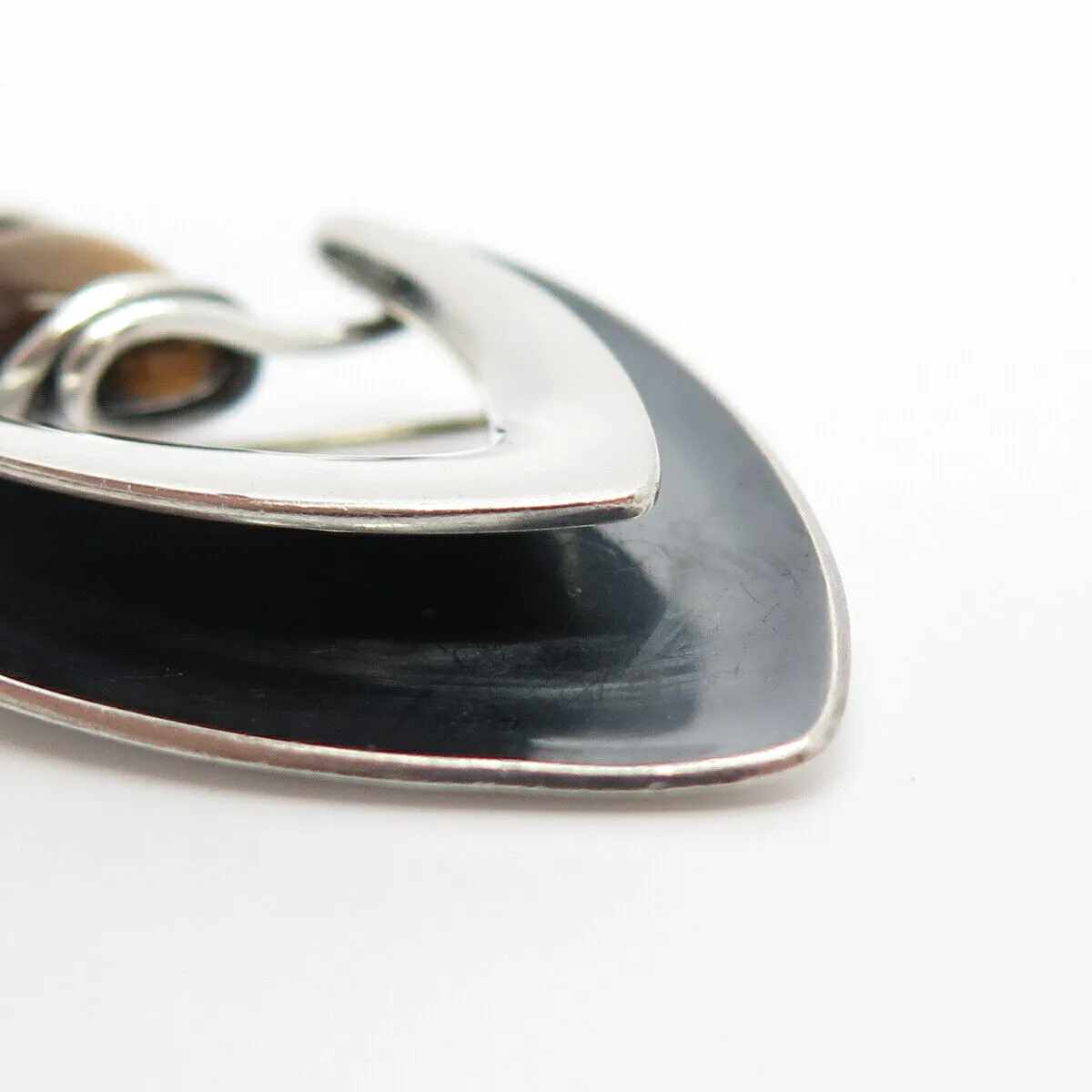 925 Sterling Silver Vintage Mexico Real Tiger Eye Gem Abstract Pin Brooch