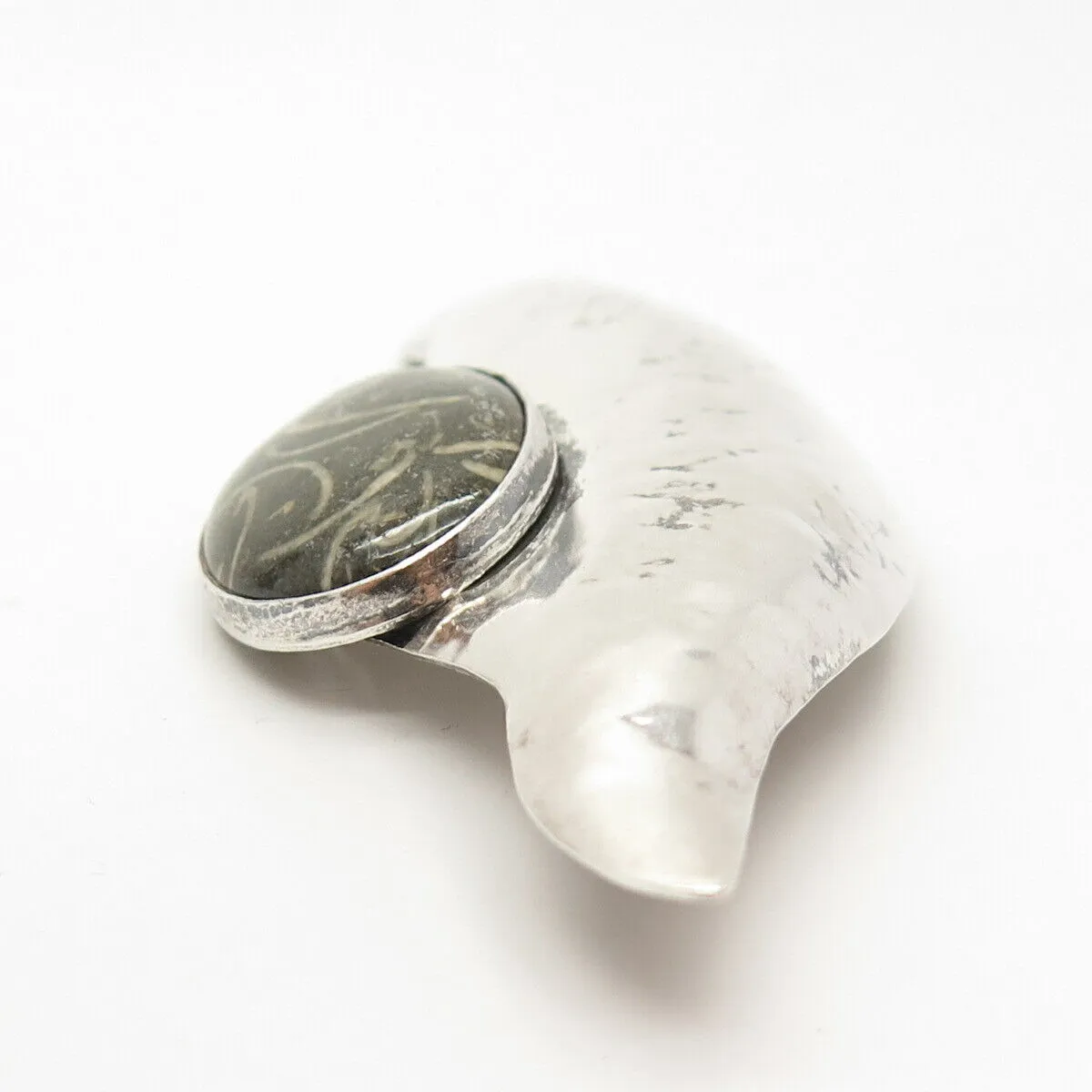 925 Sterling Silver Vintage Real Fossil Abstract Pin Brooch