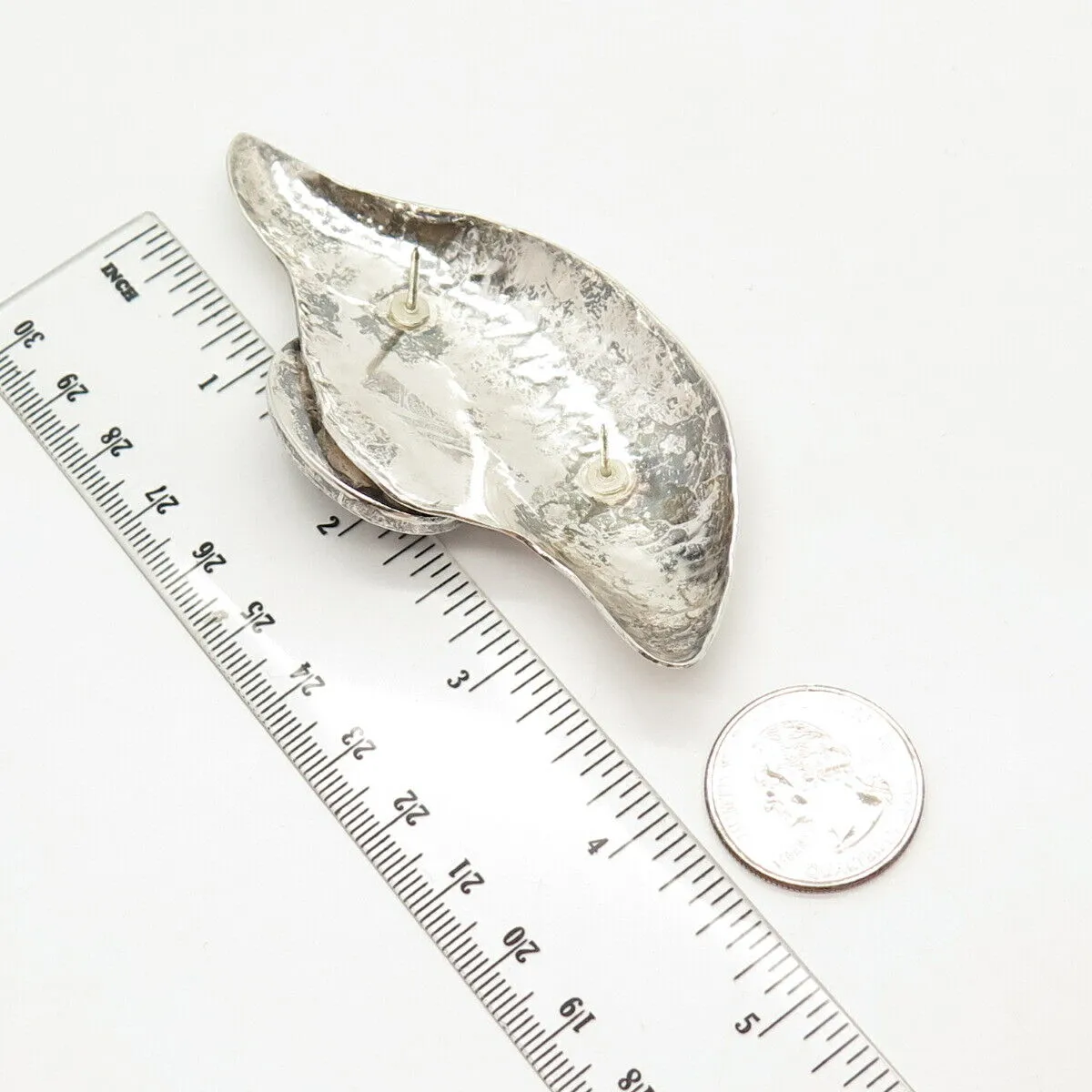 925 Sterling Silver Vintage Real Fossil Abstract Pin Brooch