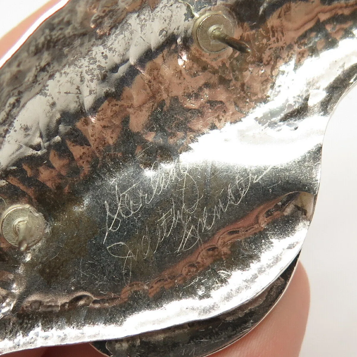 925 Sterling Silver Vintage Real Fossil Abstract Pin Brooch