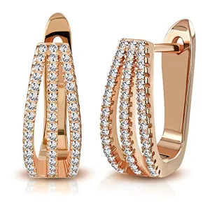 925 Sterling Silver Yellow Gold-Tone Round CZ Hoop Huggie Earrings