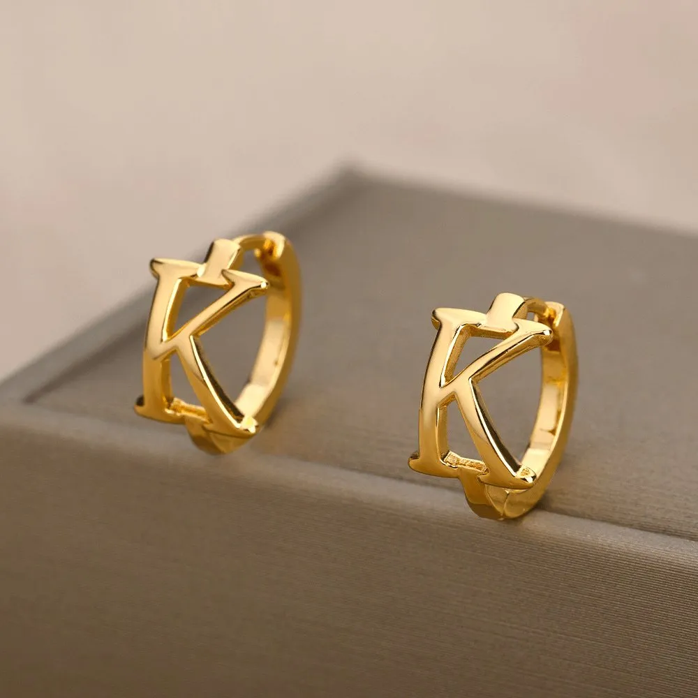 A-Z Small Personalized Letter Gold Hoop Earrings
