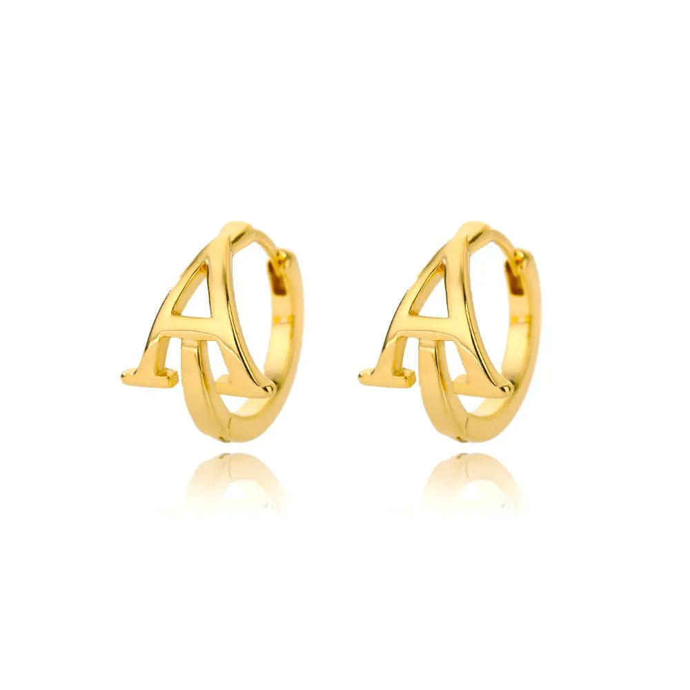 A-Z Small Personalized Letter Gold Hoop Earrings