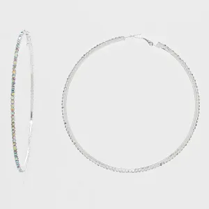 AB Rhinestone Hoop Earrings on Silver | 3 3/4" | 269235