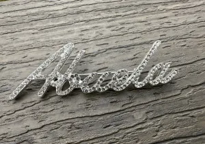 Abuela Rhinestone Brooch Pin Custom Script Spanish Grandma Grandmother New Jewelry With Velvet Pouch 3”