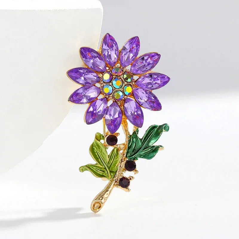 Analiese II Crystal Flower Brooch