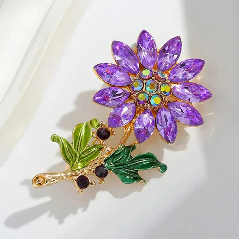 Analiese II Crystal Flower Brooch