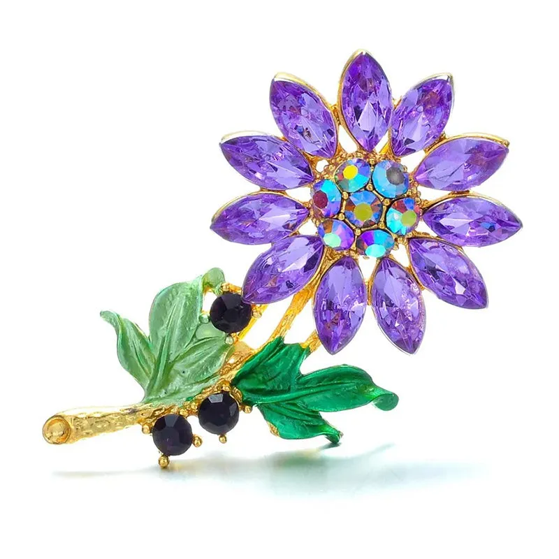 Analiese II Crystal Flower Brooch