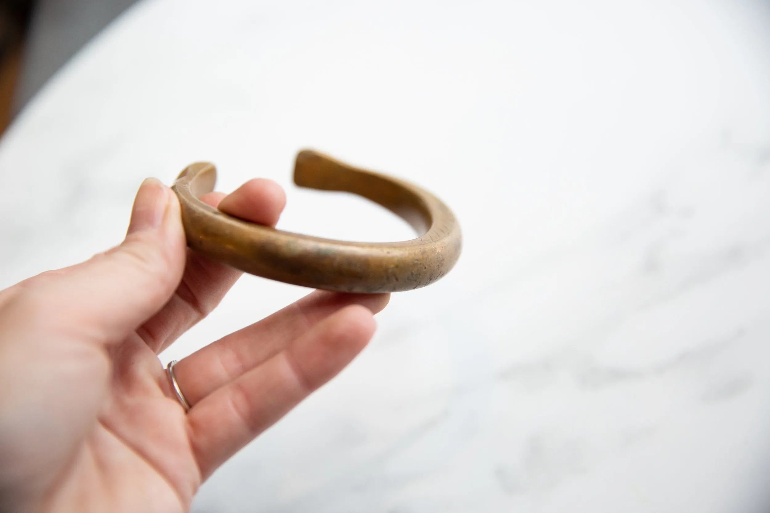 Antique African Bronze Gold Patina Snake Cuff Bracelet