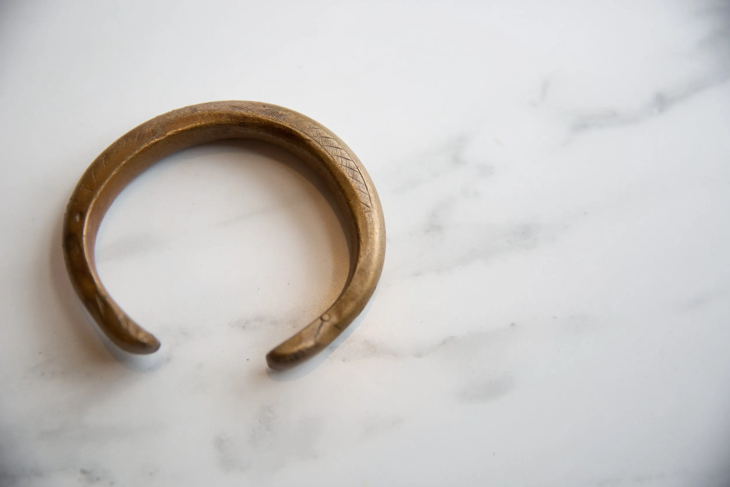 Antique African Bronze Gold Patina Snake Cuff Bracelet