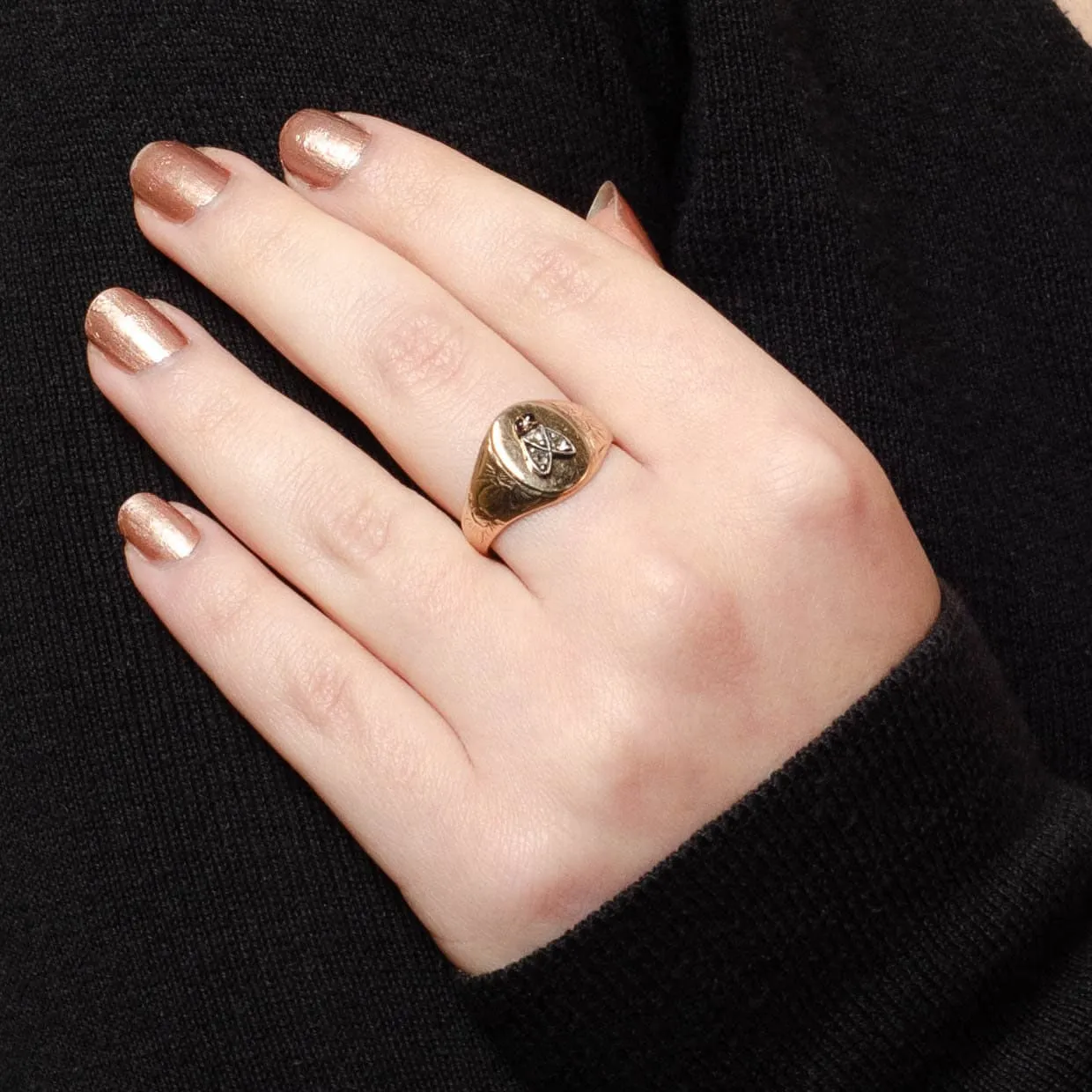 Antique Diamond Fly Conversion Ring of 14k Gold