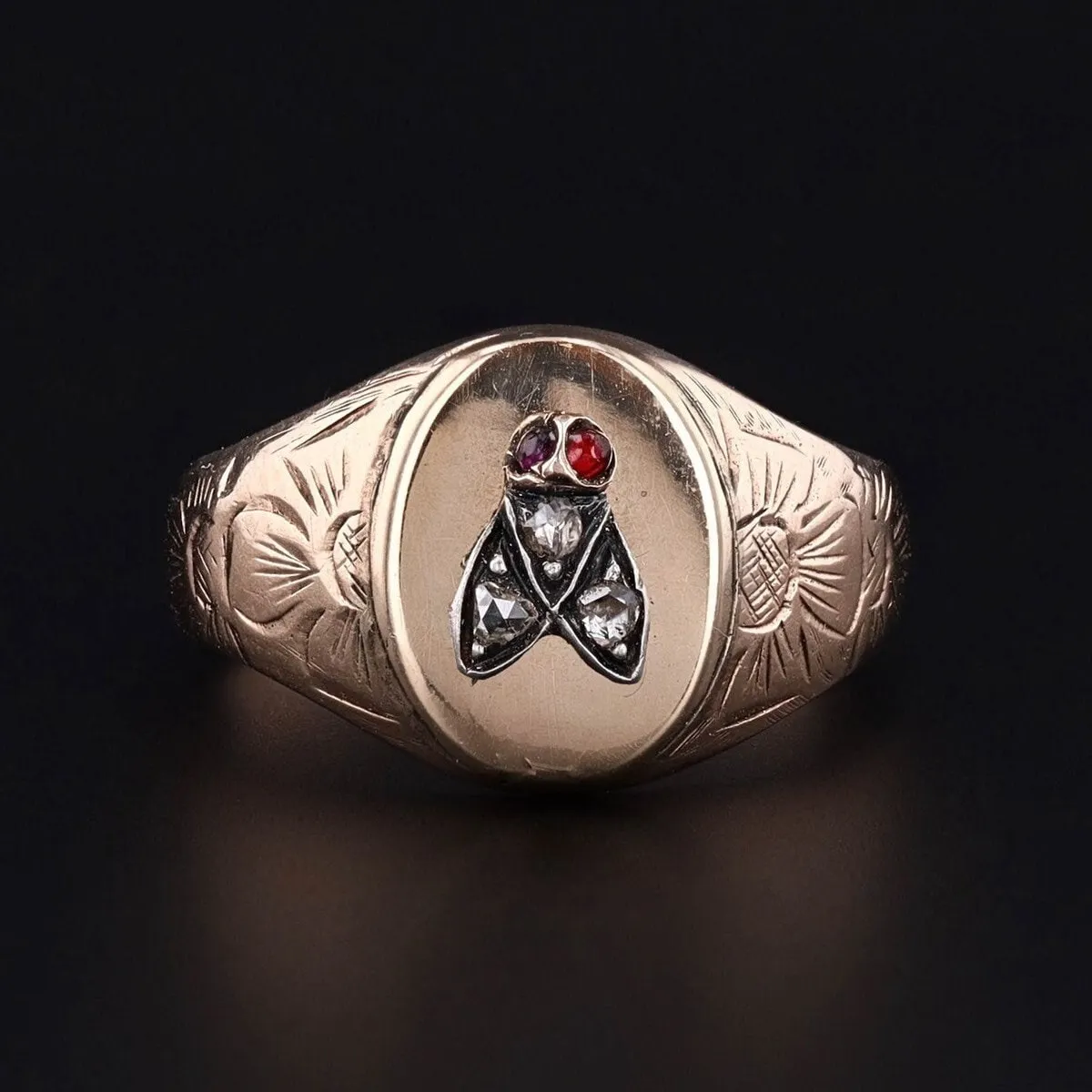 Antique Diamond Fly Conversion Ring of 14k Gold