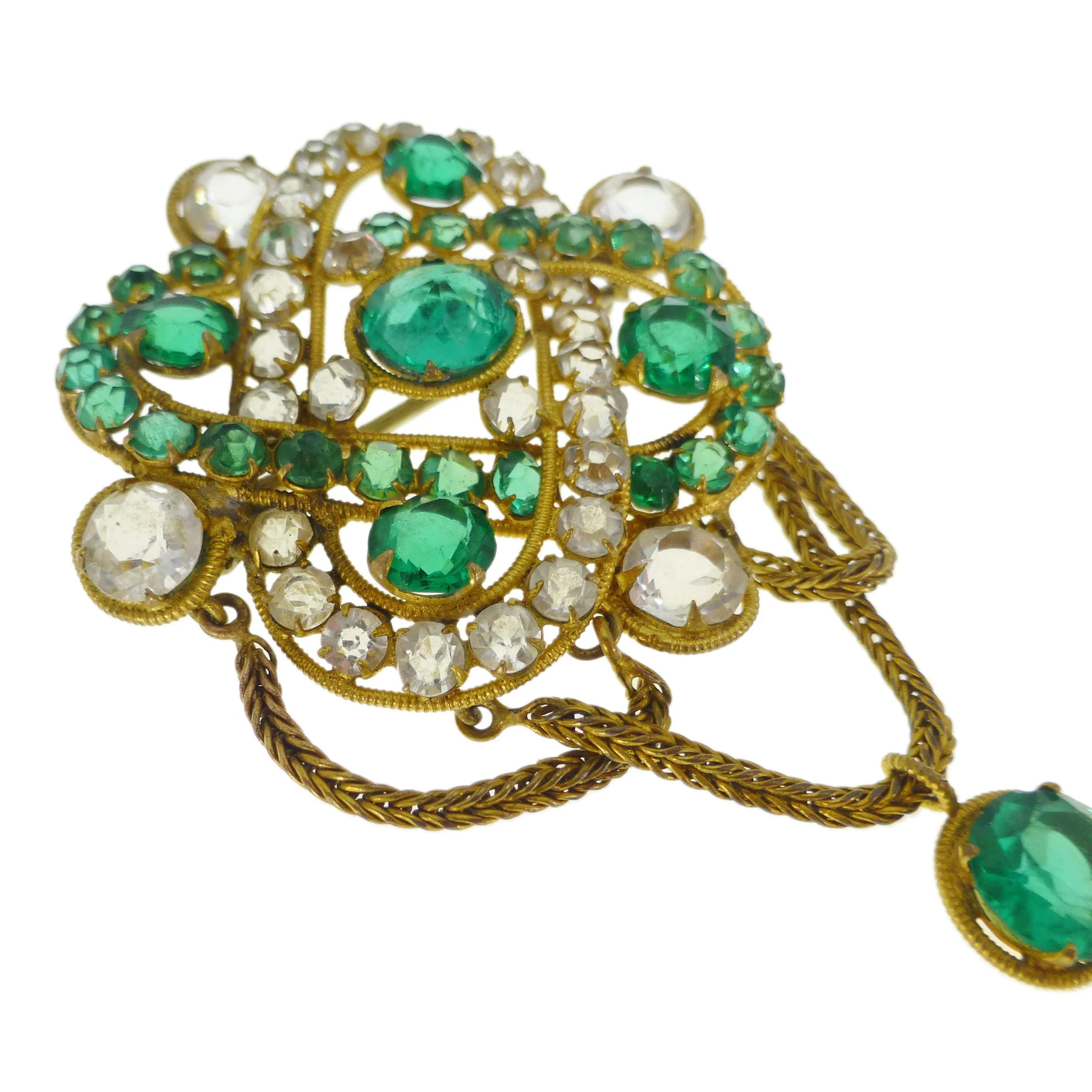 Antique French Costume Green Paste Brooch
