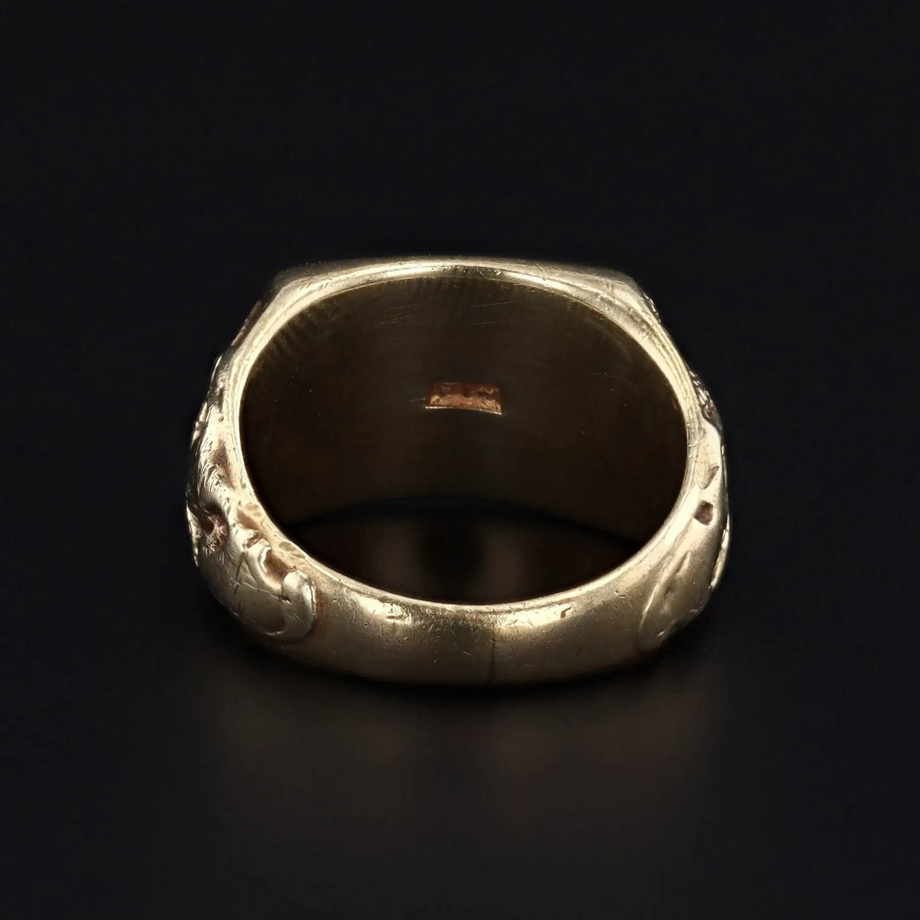 Antique Griffin Signet Ring with Initials AHM in 14k Gold