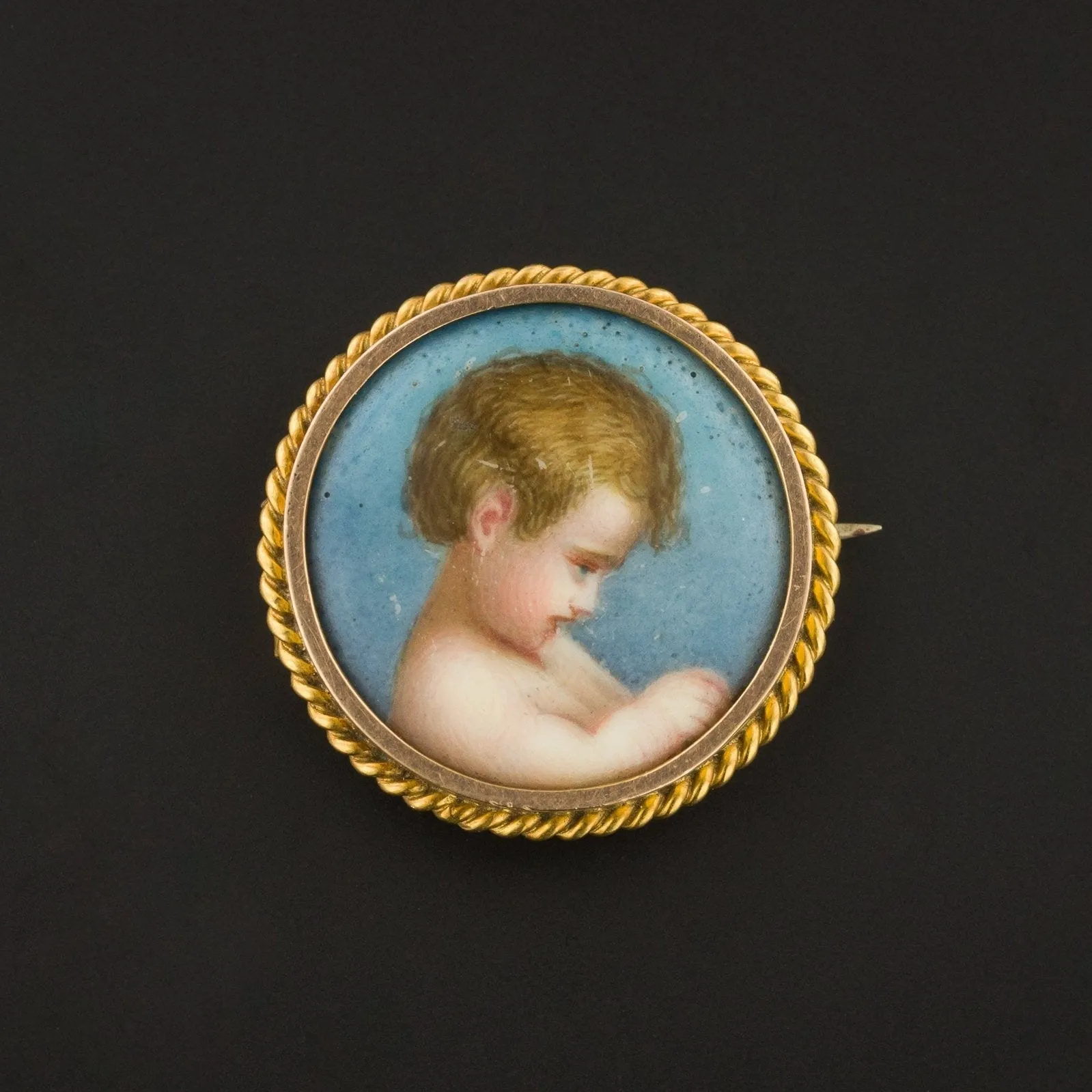 Antique Hand Painted Child Brooch | Painted Porcelain Brooch